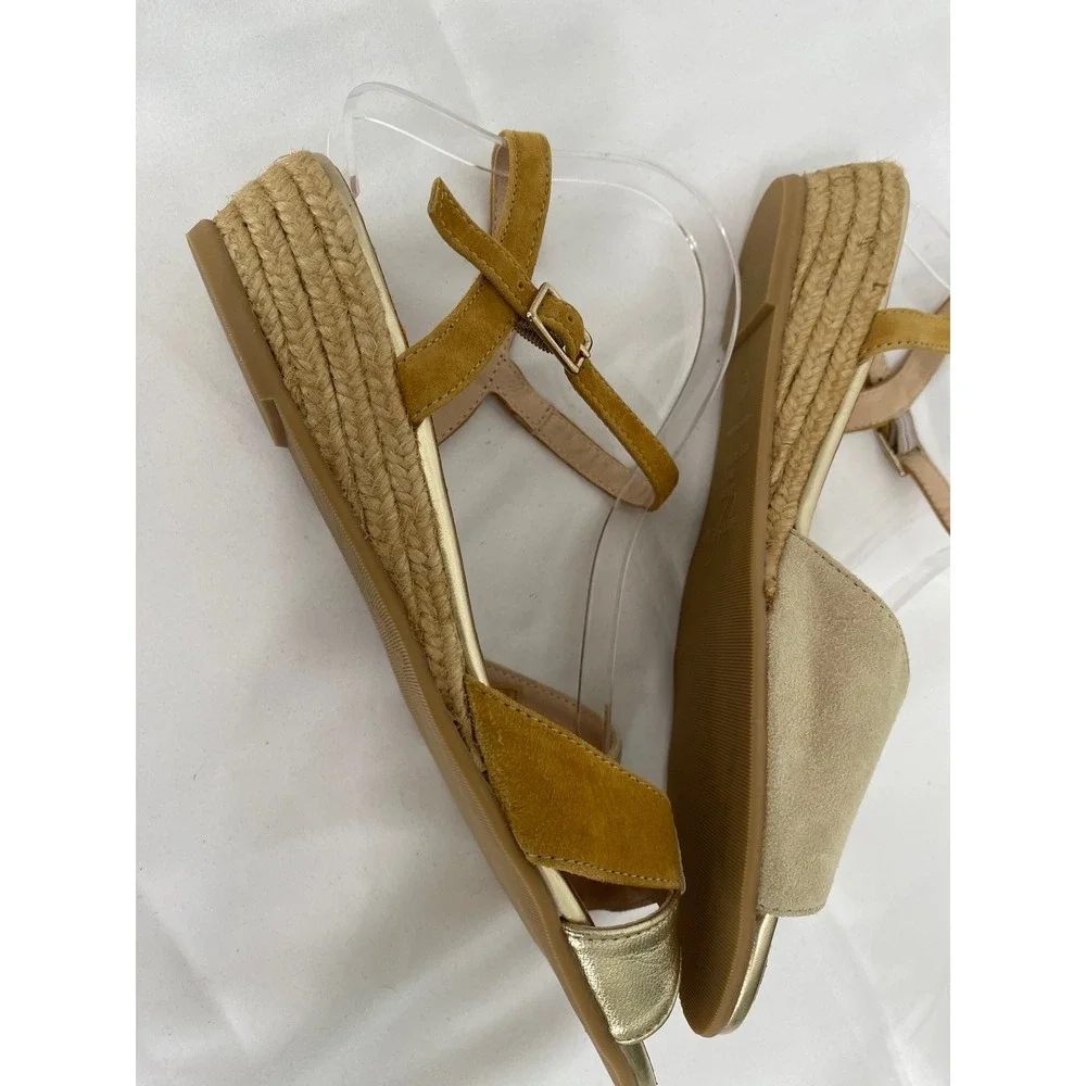 Eric Michael Wedge Sandals Womens 40 Tan Mustard Gold Excellent Espadrille Spain